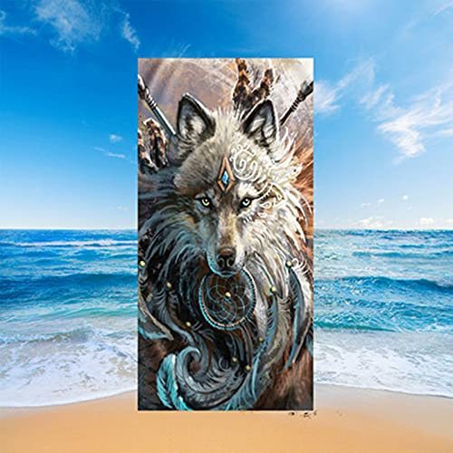 Stillshine. Große Strandtücher Badetuch Schnelltrocknende Wasseraufnahme Extra Mikrofaser XL XXL, 3D Tier Wolf Löwe Motiv Handtuch Kinder Junge Erwachsene Männer Decke (Farbe4,100x200cm)