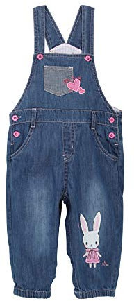 bebé Bambina Jeans Salopette in Morbido Cotone Denim Pantaloni Pagliaccetto per Primavera Estate Motivo Coniglio Rosa Taglia 86-92