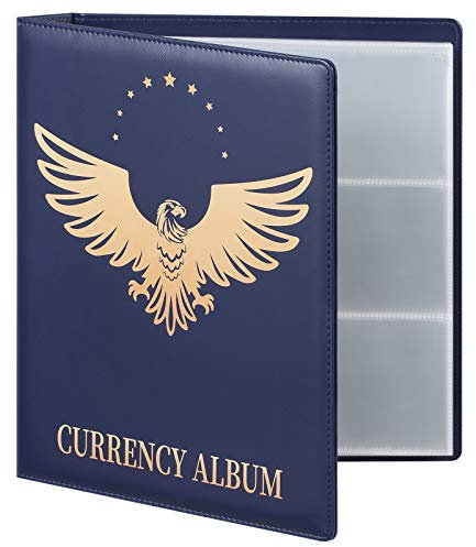 MUROAD 90 Taschen Dollar Geldscheinhalter für Sammler, Premium-PU-Banknoten-Welt-Währungs-Sammelalbum, klassisches Papiergeld-Sammelalbum, Album-Binder-Zubehör (blau), YBZBC-002