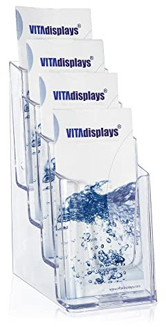 2 Stk. DIN lang DL Tischprospektständer mit vier Etagen, trifold- Flyerständer, transparenter Flyerhalter und Prospekthalter, Tisch-Prospektständer für Flyer, Prospekte, optionale Wandmontage