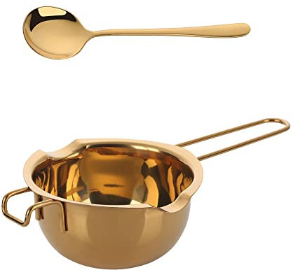 YDware Stainless Steel Double Boiler Pot,Baking Tools, 400ml/13oz Melting Pot with Long Handle Spoons for Butter Chocolate Cheese Caramel(Gold)