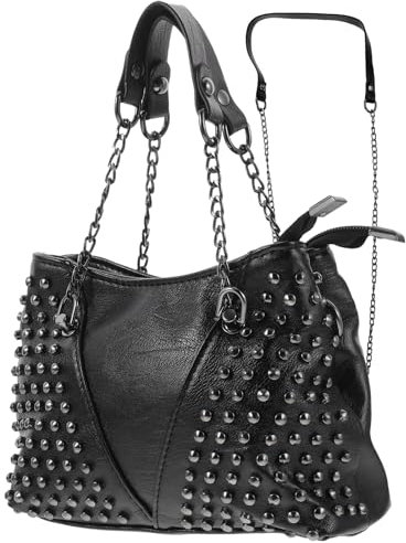 GALPADA Nieten Handtasche Schwarz - Crossbody Tasche Umhängetasche Leder Tote Bag