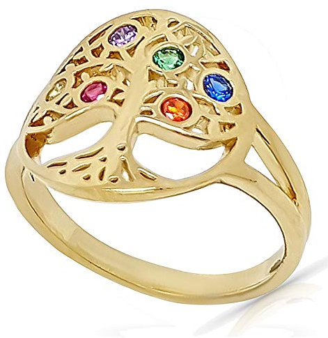 Bague Arbre de Vie Plaqué Or 18 carats et Oxydes Zirconium - Taille 52 - Femme