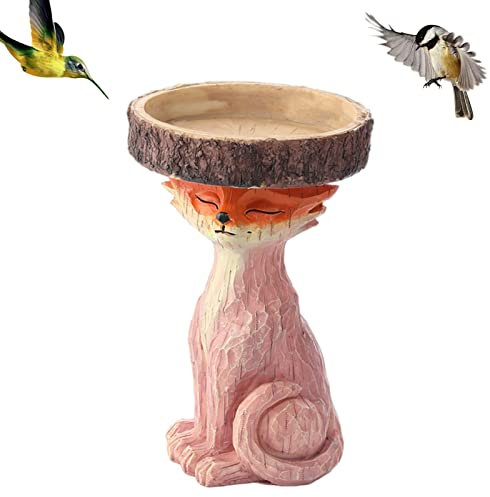 FIYSON Outdoor Foxs Bird Bath & Feeder Statue Garden Ornament, Polyresin Wild Bird Bath Feeders Bowl, Waterproof Resin Animal Figurine for Yard Lawn Garden Home Decoration Gifts,12x20cm