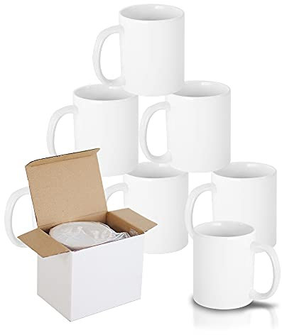 SIGNZWORLD Sublimation Mugs 11oz with Gift Boxes Blank Plain White Coated Cups Bulk Set Large Handle for Heat Press Printing (6 Pack)