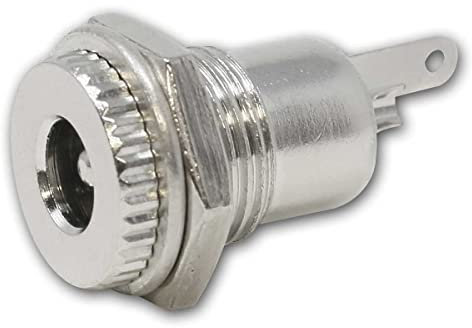 world-trading-net - DC-Einbaubuchse geriffelt, Pin-Durchmesser 2,5mm, max. 30V DC / 5A, mit Lötfahnen, Unterlegscheibe und Sechskantmutter