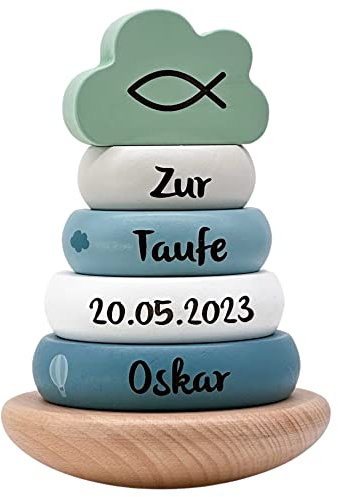 Taufgeschenke I Taufgeschenke Junge I Taufgeschenke für Mädchen I Holz Stapelturm in mint I Außergewöhnliche Taufgeschenke