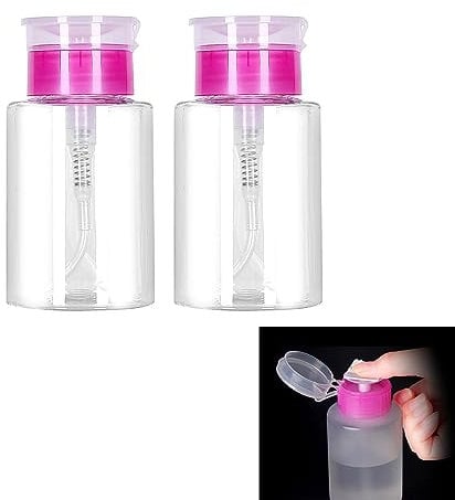 2pcs Nail Polish Remover Pump Dispenser 180 ML Push Down Cleanser Bottle Travel Empty Liquid Container