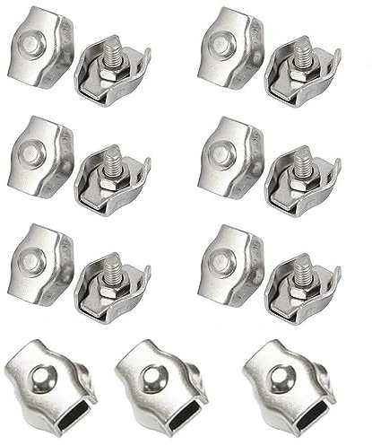 USTNIR M2 Morsetto per Fune Metallica, 15 Pezzi, Morsetto per Cavi in Acciaio Inox 304, Corda Metallica da 2 mm, Corda per Biancheria, Tenda Fissa