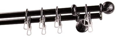 Garesa Gardinenstange Esperanca Ø 16mm, 2-läufig, Schwarz/Silber I Rustikale Vorhangstange inkl. Ringe + Faltenlegehaken I Mit Endknopf Kugel I Wandmontage I 350cm