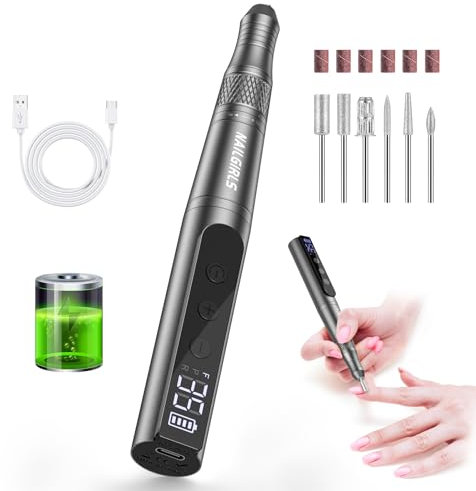 Fresa ELettrica,NAILGIRLS 6 in 1 Fresa Unghie Gel Manicure e Pedicure Elettrico,35000RPM Velocità Regolabile,Intelligente Led,Portatile Ricaricabile Lima Elettrica Unghie (Portatile Fresa ELettrica)