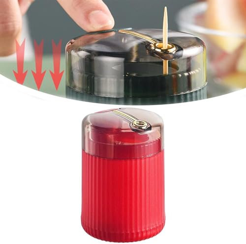 EHOTER Automatischer Zahnstocherspender Toothpick Dispenser Tragbare Automatischer Pop-Up-Zahnstocherspender Zahnstocherbox Kreative Zahnstocherhalter Speicher für Heim Tabelle Restaurant Küche (Rot)