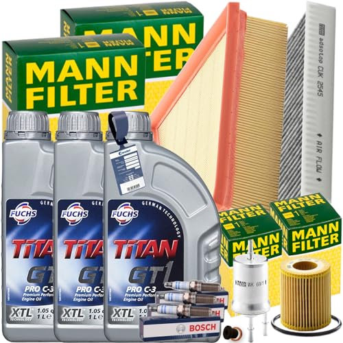 Inspektionspaket + 3x1L FUCHS 5W30 Motoröl passend für Polo 6R Fabia