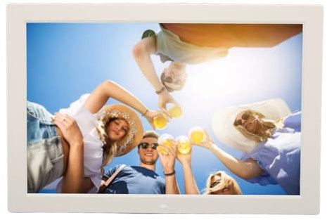 Digitaler Bilderrahmen, 17 Zoll Digitalfotorahmen mit 1080P HD IPS Bildschirm, Hintergrundmusik, Diashow, Teilen von Fotos und Videos über SD/MMC Karte oder USB Treiber (White)