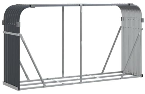 vidaXL Kaminholzunterstand, Kaminholzregal mit viel Stauraum, Feuerfest Brennholzregal mit Haken, Garten Holzlager Unterstand, Anthrazit 180x45x100cm Verzinkter Stahl