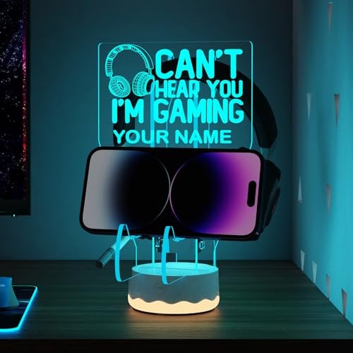 CoolGift Mart Customized Light Up Headset and Controller Stand, 16 Colors 3D LED Lights Gamepad Headphone Holder with Remote Control, Game Controller Hanger for All Universal Gaming PC Accessories