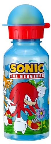 Stor Sonic the Hedgehog - Botella de agua de 370 ml para niños, escuela, guardería, viajes, bebidas, hecha de material duradero, reutilizable, sin BPA