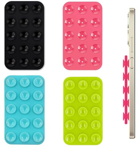 Yoaeyok 4 Piezas Soporte Movil Coche Ventosa, Cunas de Teléfonos Móviles Ventosa de Silicona de Doble Cara, Soporte Teléfono Rectangular para Selfies y Videos, Soporte de Accesorios para Teléfono