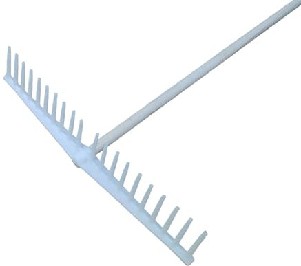 NG NICCOLAI RASTRELLI IN POLIPROPILENE PP CURVI O DRITTI VARIE DENTATURE CON O SENZA MANICO IN LEGNO (H.150 CM) MADE IN ITALY (BIANCO DRITTO 20 DENTI (CM.63) CON MANICO (H.150))