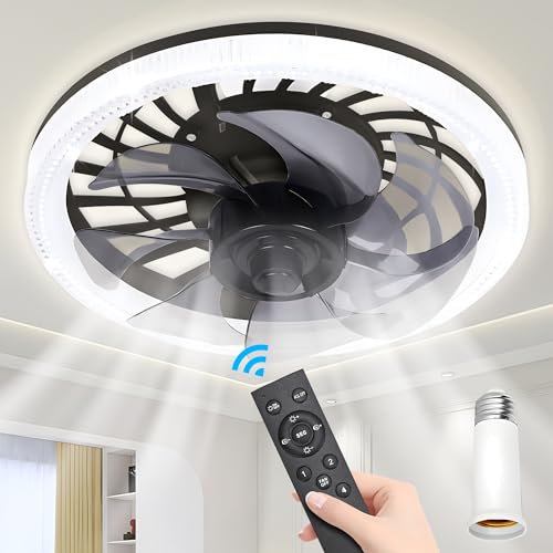 Lvkakmox Deckenventilator Mit Beleuchtung - 12 Deckenventilator Mit Beleuchtung und Fernbedienung Leise, E27 Sockel,4-Geschwindigkeits-Windeinstellung, 3000-6000k Dimmbare Led-Licht