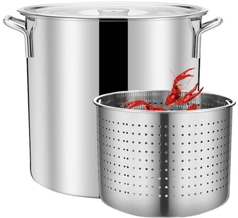Pentola per zuppa in Acciaio Inossidabile 304 con Coperchio Pentola per asparagi Pentola per Pasta Pentola Grande e Profonda per Cucinare aragoste, gamberetti e friggitrice per Tac