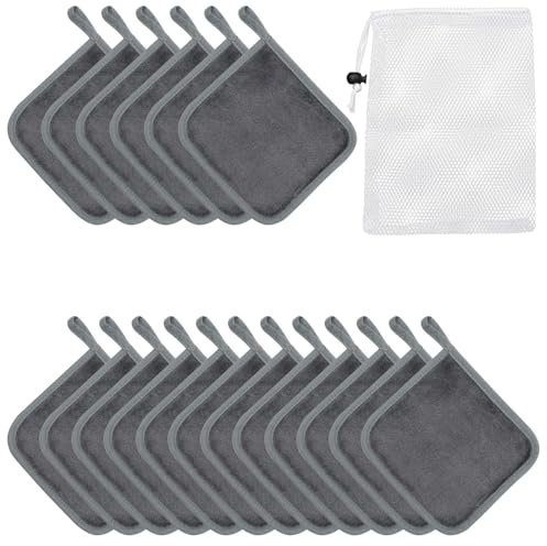 12 Pack Make Up Remover Cloth, VEGCOO Flannel Face Cloth Microfibre Makeup Remover Pads Reusable Face Wipes Facial Cloth for Makeup Removing Cleansing