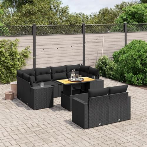 Festnight Gartenlounge Set mit Tisch Höhenverstellbarer, Gartenmöbel Set, Rattan Balkonlounge Set, Terrassensofa Rattan, Balkonmöbel Set, Loungemöbel Polyrattan,Schwarz 11-tlg-Type-50
