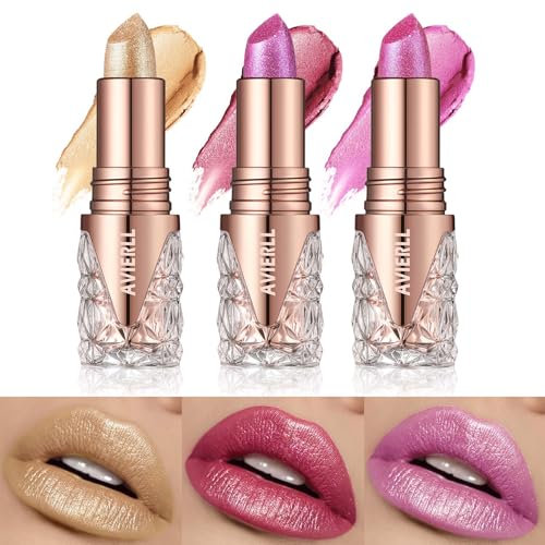 EONFAVE 3 Farben Lipstick Set, Perlglanz Lippenstift Kit, Shimmer Glitzer Lippenstift 24 Stunden Halt, Farbintensiv, Langanhaltende, Cremige Textur, Leicht Aufzutragen, Sexy Colors Lipsticks