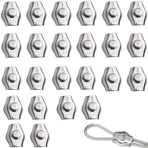 RXKFIGX Fermacavo in Acciaio Inox Clip Simplex Morsetto Serracavo in Acciaio Inox 304 per Funi Metalliche per Funi Metalliche da 2mm And 3mm Giardino Cavi Patio e Vele da Sole