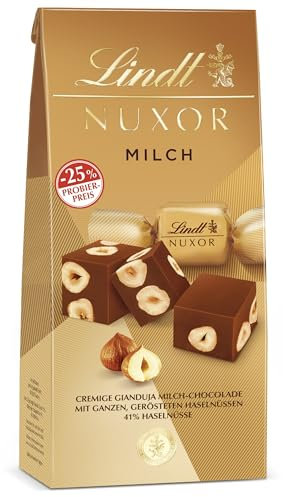 Lindt Schokolade NUXOR Milch | 103 g Beutel | Cremige Gianduja Milch-Schokolade mit ganzen, gerösteten Haselnüssen | Pralinen-Geschenk | Probierpreis Aktion