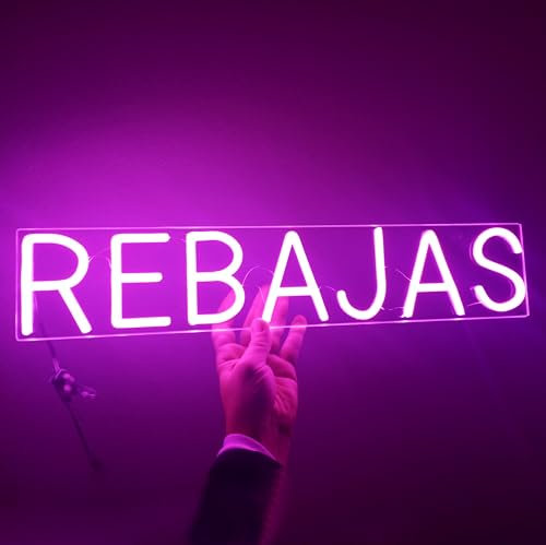 Cartel neón-led rebajas en color rojo para tiendas- Letrero escaparate comercios temporada de rebajas - Diseño en luz led para colgar en pared o escaparate tienda