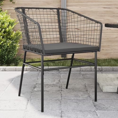 Wenjingqi-369100 Gartensessel mit Kissen, 2 Stück, Polyrattan, Schwarz