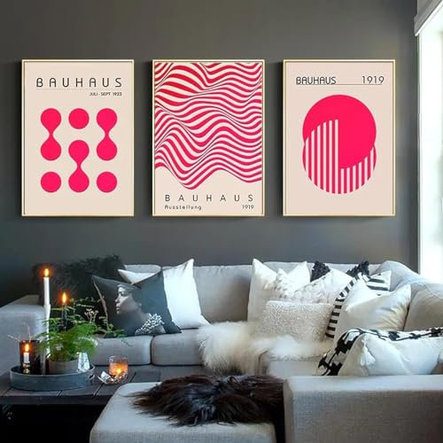 RDRDtbtr Rosa Bauhaus-Muster-Linie Wand Bilder abstrakte Leinwandbild moderne nordische Poster Kunstdrucke Bilder Wohnzimmer Inneneinrichtung 50 x 70 x 3 cm ungerahmt