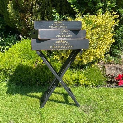 MAISONICA Set 3 Butlers Tray on stand Champagne Wooden Trays Vintage French Shabby Chic Style