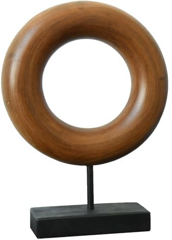 JOLLYMER Skulptur aus Teakholz, geschnitzt, Donut-Form, mit Holzständer, handgefertigte Kunststature, Museums-Stil, Ornamente, Dekoration für Zuhause, Büro, Wohnzimmer, Schlafzimmer, 22,1 x 7,1 x 30,5