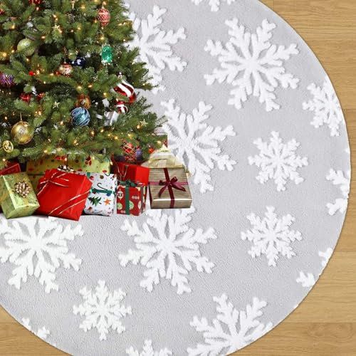 Weihnachtsbaum Decke Grau,Weihnachtsbaum Rock 90cm, Christbaum Weihnachtsbaum Deko, Weihnachtsbaum Matte für Weihnachtsdekoration, Neujahr, Party und Hochzeit