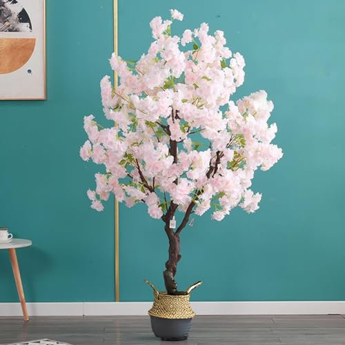 Künstlicher Gummibaum/japanische Künstliche Kirschblüten-kunststoffbäume Mit Bambustöpfen, Extra Großer Hoher Künstlicher Pflanzenbaum Für Den Innen- Und Außenbereic(Size:0.7m/2.3ft/27.5in,Color:Weiß)