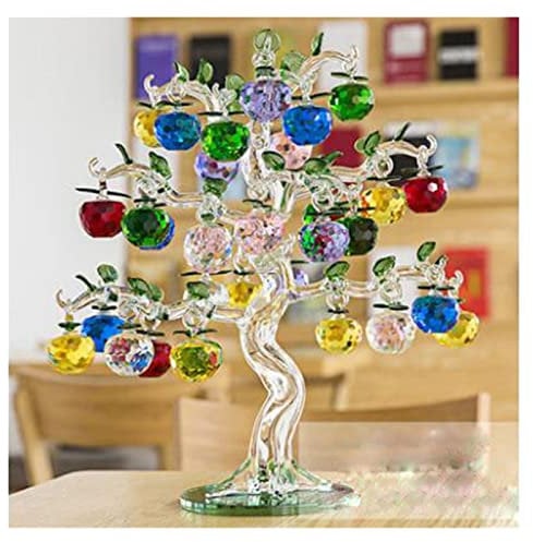 Christmas Crystal Glass Apple Tree Ornaments 36pcs Hanging Apples Home Decor Fengshui Figurines Crafts Gifts Souvenir Miniatures ​Wealth gifts (Color : Amber trunk, Size : Tree with 3cm apples)
