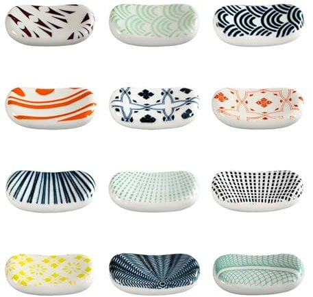 RoadLoo Baguettes en Céramique Support, Lot de 8 Porte-Baguettes en Céramique Imprimé à la Main Repos Cuillère Fourchette Style Japonais Porte-Baguettes Repose pour la décoration de la Maison (12)