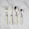 New Durable and Modern Stainless Steel Cream 16 Piece Cutlery Set with Knives,Forks,Desert Spoons and Teaspoons Great for Modern Tableware Home Dining Essentials - M24