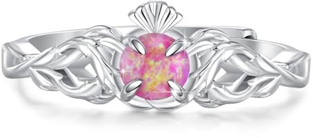 Waysles Schottischer Distel Ring 925Sterlingsilber verstellbarer Keltischer Knoten Schottischer Distel Blume Ring mit hellviolettem Opal Schottischer Schmuck Geschenk für Frauen