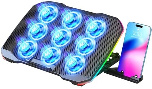 AIMIUZI Laptop Cooling Pad, Gaming Laptop Cooler with 9 Quiet Fans, Laptop Cooling Stand for 12-17 Inch, Laptop Computer Fan with 5 Height Adjustable,2 USB Ports,1 Phone Stand