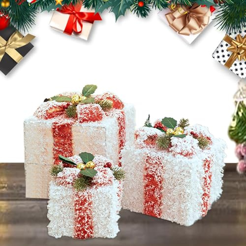 Dekorationen, 3 x Schneeflocken, Eisen, Weihnachtsboxen, Dekoration, Weihnachtsbaumschmuck, Geschenkboxen mit Schleifen für Ferienhaus, Hof