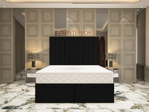 YB INTERIORS LTD Liner Ottoman Divan Beds – King Size Divan Bed Frame | 49” High Matching Floor Standing Headboard | Ottoman Storage 5FT King Size Divan Bed Base Plush Velvet