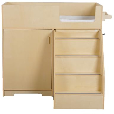 ZETY BABY Portable Dresser with Stairs on Wheels, Wooden Diaper Station with 2 Storage Shelves, Paper Roller and Pad, Perfect for Babies and Toddlers