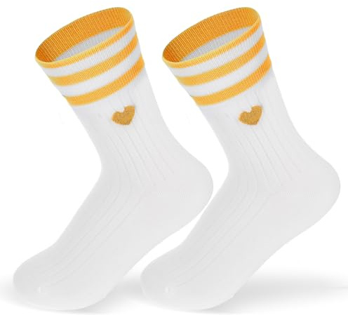 AOZUO 1 Paar Weiß Socken Damen 36-42, Baumwolle Weiße Retro Tennis Socken mit Herze, Herzen Atmungsaktiv Baumwolle Socken Mädchen, Jugendliche