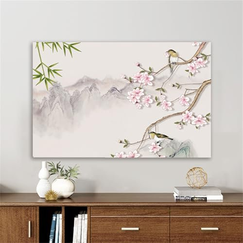 FANSU TV Hülle Staubschutzhülle, Bildschirm Staubschutz für Fernsehen Universal Waschbar, Retro-Blumen Hängend&Desktop Stoff Indoor Bildschirm Staubschutz TV Schutzhülle (Sakura,32–39 Zoll)