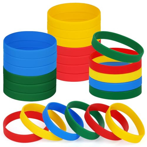 NAHRMY 24 Pezzi Braccialetti Elastici in Silicone per Adolescente Bambini, 7 pollici Colori Misti Braccialetto Polsini in Gomma Silicone per Ragazze Ragazzi Sportive Scuola Matrimonio Feste