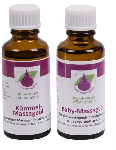 Die Aromaölmanufaktur Kümmel Massageöl 30ml & Baby Massageöl 30ml, Aromaöl Doppelpack mit wohltuendem Kümmelöl & Babyöl, 100% natürliche ätherische Öle
