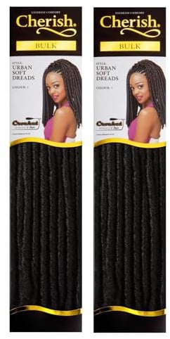 Cherish Urban Soft Dreads Bulk Synthetic Hair Extensions, X 2 Packets Colour 1, Jet Black